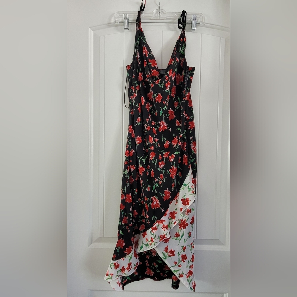 Floral Black and Red Dress